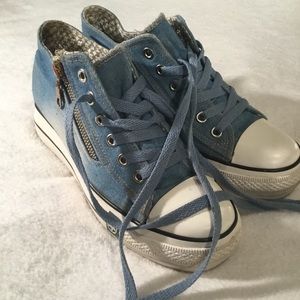 Mengsai Denim Platform Sneakers with Side Zipper